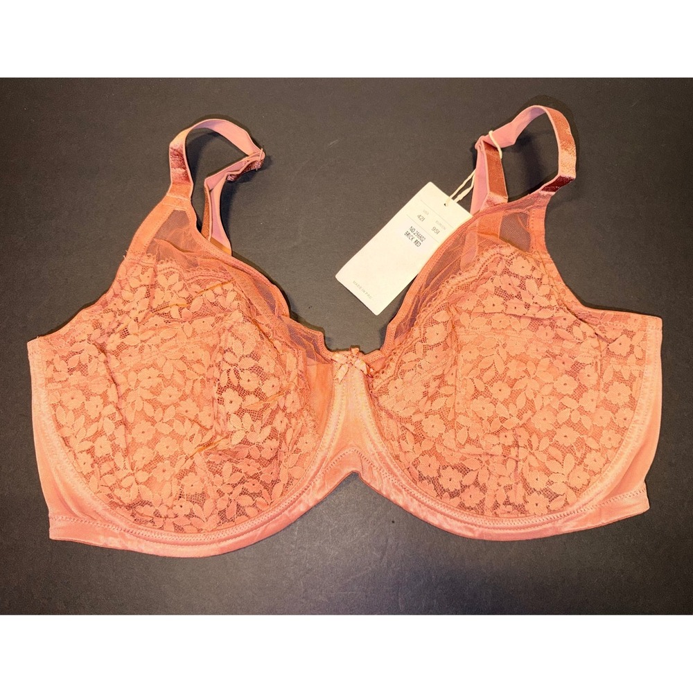 New Lacsper Brick Red Floral Lace Full Coverage Underwire Bra 42I